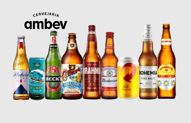 AmBev abre vagas de emprego em diversas áreas. Cervejaria AmBev com diversas marcas de cerveja alinhadas, promovendo vagas de emprego.